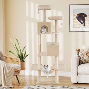 Cat scratching post, 2 platforms, 2 caves, 90 × 59 × 206.5 cm