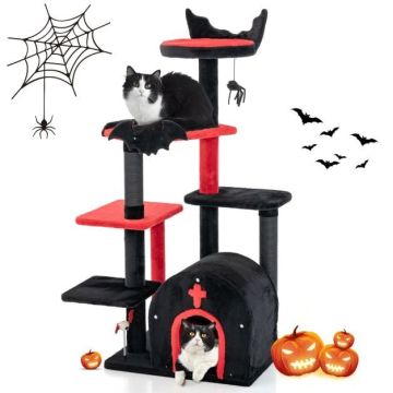 Cat Scratching Post, With Bed and House, 58.42 × 134.62 × 48.26 cm
