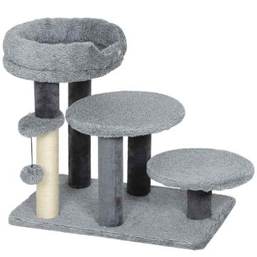 Kissanraapimispuu portailla, 3 tasoa, Harmaa, 60 × 56 × 40 cm