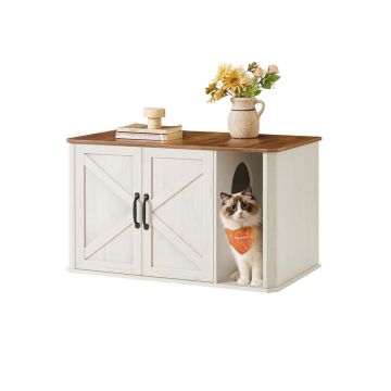 Kissanhiekkalaatikon kaappi Feandrea PCL012W01, Kaksi ovea, Ruskea/valkoinen, 85 × 48,5 × 50 cm
