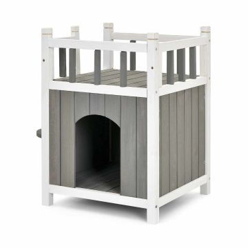 Cat house, 2-storey, Grey/white, 45 × 65 × 45 cm