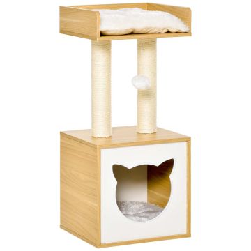 Домик-когтеточка PawHut 35x35x81см, светло-коричневый/кремовый