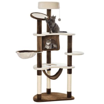 Домик для кошек с когтеточкой PawHut 65x50x153см, коричнево/кремового цвета