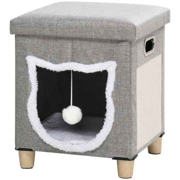 Домик для кошек PawHut 35,5x35,5x42,5см, серо-светло-коричневый