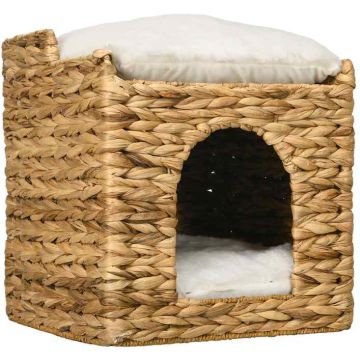 Kissankoppi PawHut 37.5x37.5x41.5cm., vaaleanruskea/valkoinen