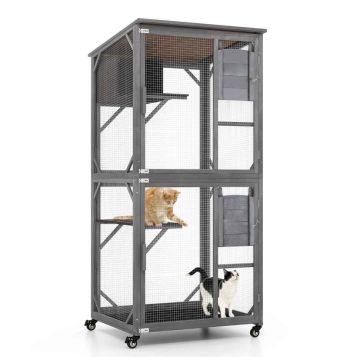 Cat house, with 2 platforms and 4 wheels, 80.01 × 69.85 × 182.88 cm