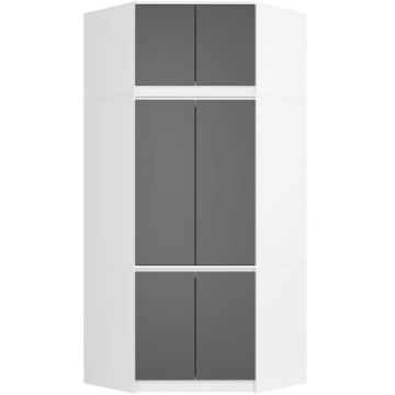 Kulmavaatekaappi AKORD S100, 6 ovea, Valkoinen/harmaa, 100/100 × 235 × 50 cm