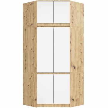 Kulmavaatekaappi S100, 6 ovea, tammen/valkoinen, 100 × 235 × 50 cm