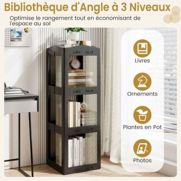 Corner bookshelf, 3-tier, 360° rotatable, Black, 36.5 × 108 × 36 cm