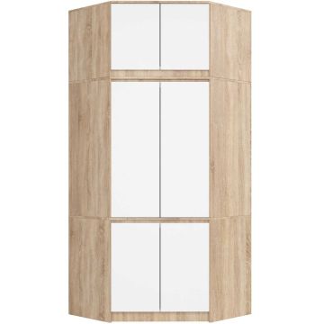 Kulmakaappi S100, yläosalla, 6 ovea, ruskea/valkoinen, 100 × 235 × 50 cm
