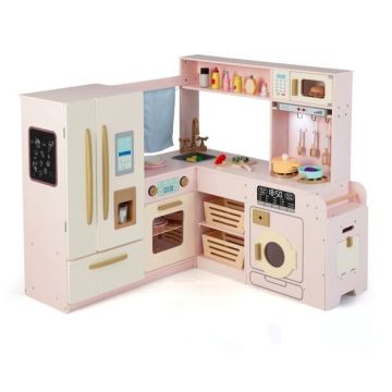 Children's Corner Kitchenette, 22 Accessories, Beige/Brown/Pink, 101.6 × 100.33 × 93.98 cm
