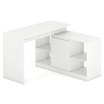 Corner desk, reversible, cabinet, 4 compartments, White, 120 × 120 × 76 cm