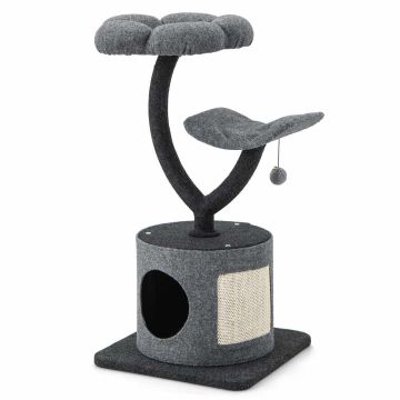 Cat tower with curved metal frame, 100 cm, gray