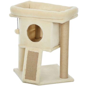 Kissan mökki-raapimispuu, 3 tasoa, Beige, 40 × 57 × 40 cm