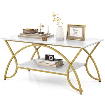 Coffee table 100 x 50 x 45 cm, white artificial marble, gold frame