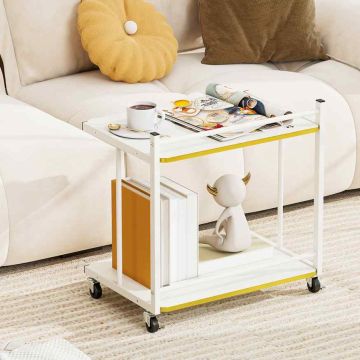 Coffee table, 2-tier with casters, White/gold, 49 × 51 × 35 cm