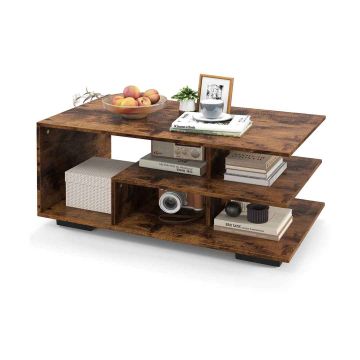 Coffee table, 3 tiers, White/brown, 90 × 50 × 42 cm