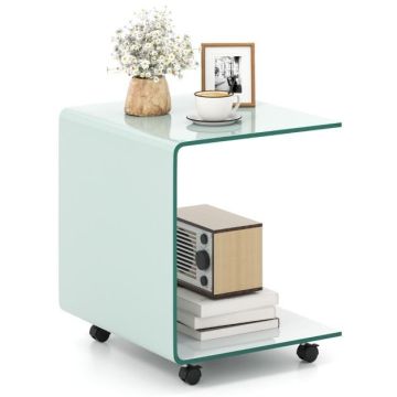 Coffee table, C-shaped, with 4 casters, White, 45 × 40 × 48 cm