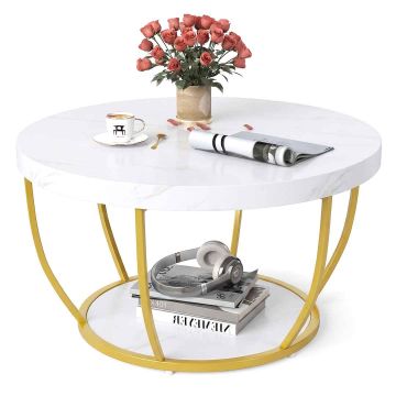 Coffee table, two-tier, white, Ø 80 × 45 cm