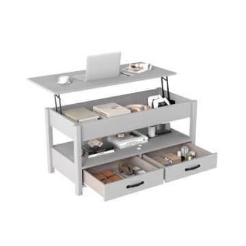 Coffee table, with storage compartment and 2 drawers, Grey/white, 100 × 46 × 50 cm