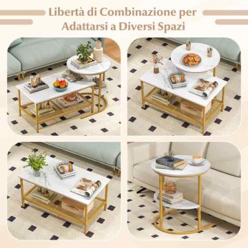 Coffee table set, 2 tables, Gold/white