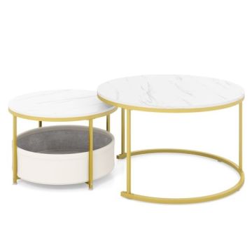 Coffee table set, 2 pcs., with storage basket, Brown/gray/black