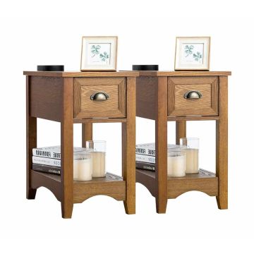 Coffee table set, 2 pcs. with drawer and shelf, Brown, 33.02 × 58.42 × 55.88 cm