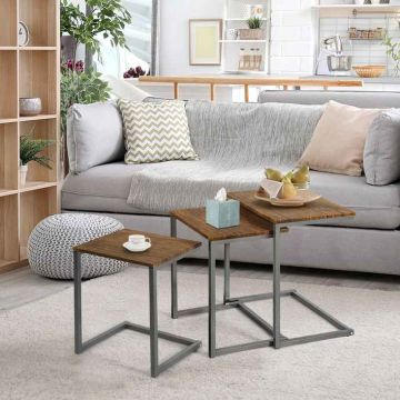 Coffee table set, 3 pcs, Brown, 50 × 35 × 55 cm; 44 × 33 × 50 cm; 38 × 31 × 45 cm