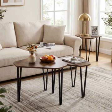 Coffee table set, 3 pcs, Brown/black