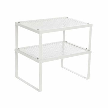 2 metallista keittiöjärjestelijää/hyllyä, valkoinen