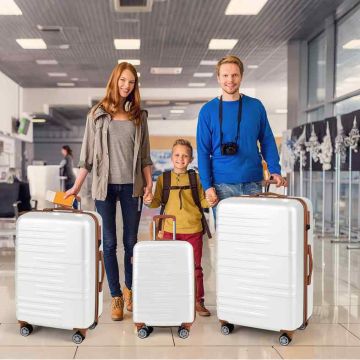 Kieto korpuso lagaminų rinkinys, 3 vnt., su TSA užraktu, teleskopine aliuminio rankena, 4 ratukai, baltas