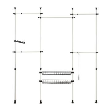 Avoin vaatekaappi 285x311cm., hopean/mustan värinen