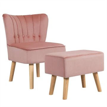 Club chair and ottoman, 2-piece set, Pink