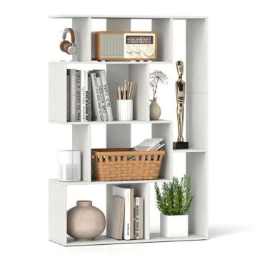 Bookshelf, 4-tier, 6 compartments, White, 80 × 30 × 119 cm
