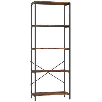 Kirjahylly, 5 tasoa, Ruskea, 79 × 35 × 161 cm