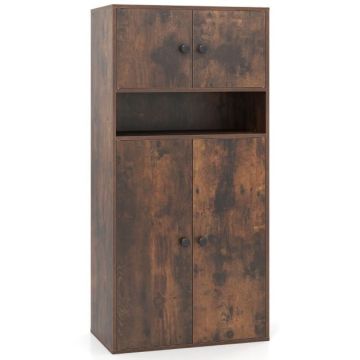 Bookshelf, with 4 doors and adjustable shelf, brown, 54 × 30 × 111 cm