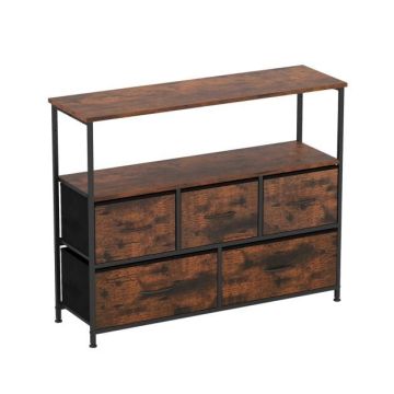 Chest of drawers, 2 open shelves, 5 drawers, Brown, 100 × 30 × 80 cm
