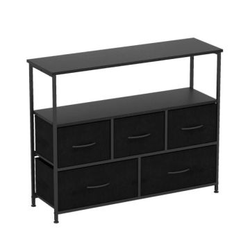 Chest of drawers, 5 drawers, 2 open shelves, Black, 100 × 80 × 30 cm