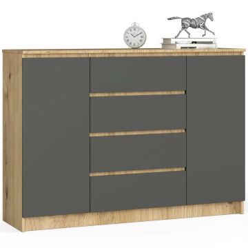 Комод AKORD K140, 2 дверцы, 4 ящика, коричневый/серый, 138 × 99 × 40 см