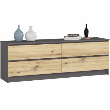 Комод AKORD K160, 4 ящика, серого/коричневого цвета, 160 × 55 × 40 см