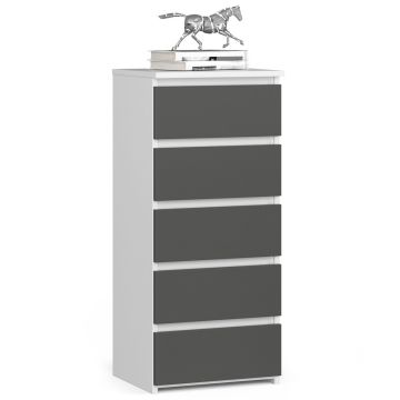 Комод AkordV2 CL5, 5 ящиков, Белый и серый, 40 × 92 × 35 см