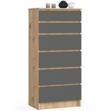 Комод AkordV2 K60, 6 ящиков, коричневый/серый, 60 × 130 × 40 см
