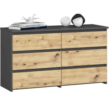 Lipasto CL100, 6 laatikkoa, harmaa/tammenvärinen, 100 × 57 × 35 cm