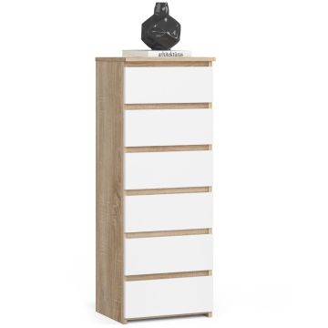 Комод CL6, 6 ящиков, белый/коричневый, 40 × 109 × 35 см