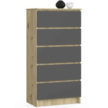 Lipasto NORE K60, 5 laatikkoa, tammi/harmaa