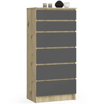 Lipasto NORE K120 6 laatikolla, tammi/harmaa