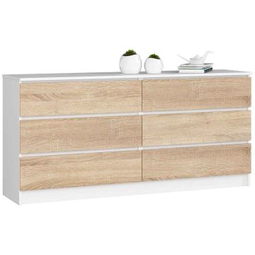 Lipasto NORE K160, 6 laatikkoa, valkoinen/tammi