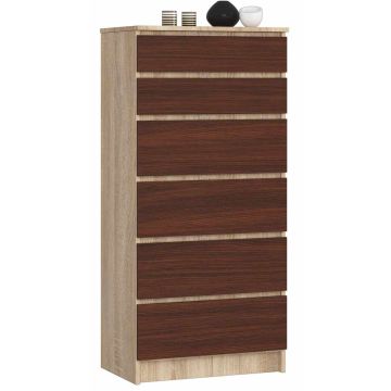 Lipasto NORE K60 6 laatikolla, tammi/tummanruskea