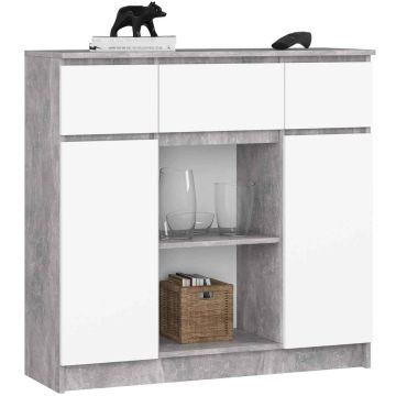 Комод K100, 2 дверцы и 3 ящика, серый/белый, 101 × 98 × 35 см
