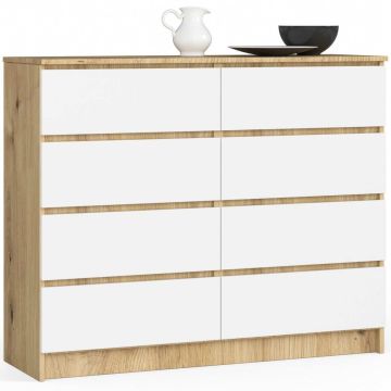 Комод K120, 8 ящиков, бело-дубовый, 120 × 99 × 40 см